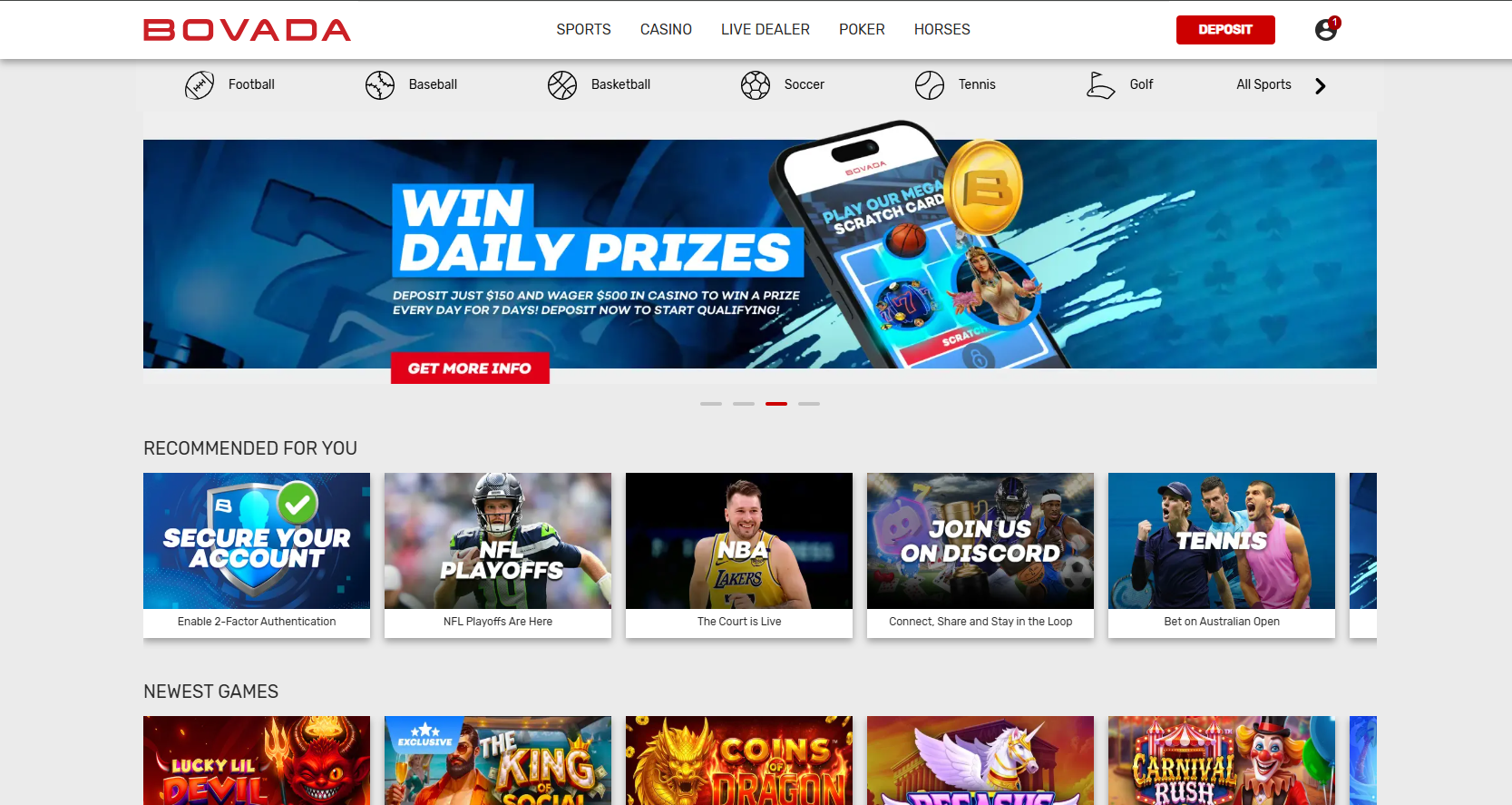 Bovada homepage
