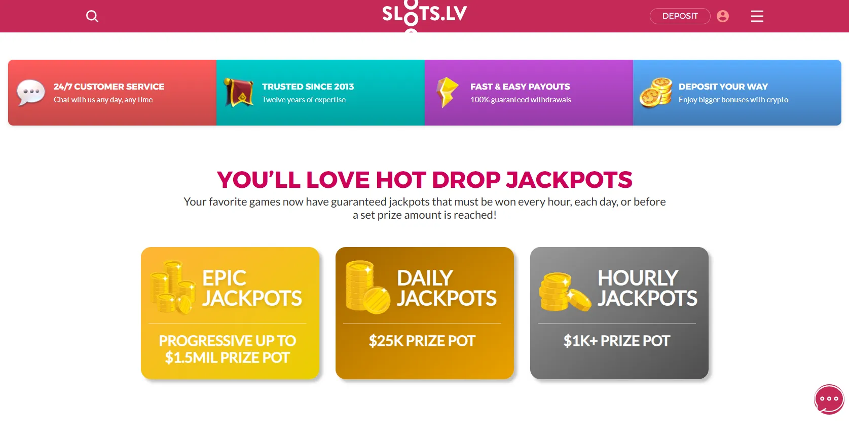 Slots.lv homepage