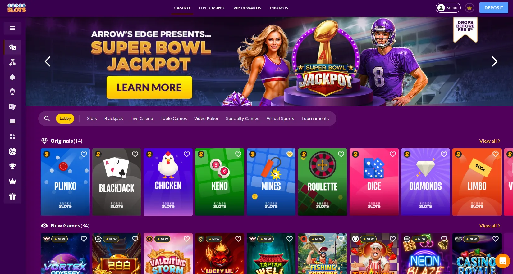 Super Slots homepage