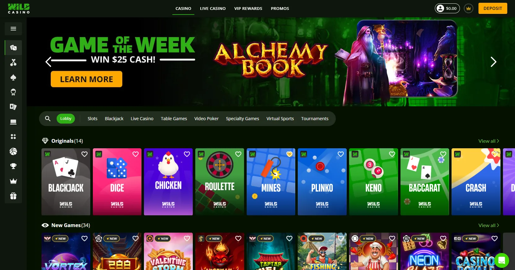 Wild Casino homepage